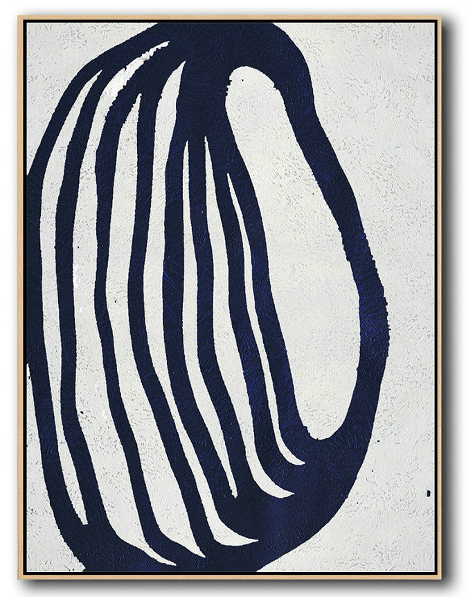 Oversized Canvas Art On Canvas,Buy Hand Painted Navy Blue Abstract Painting Online,Big Canvas Painting #K4G0